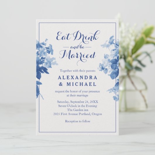 Eet Drink en wees getrouwd met een moderne blauwe Kaart (Staand voorkant)