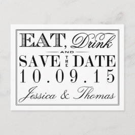 Eet, Drink en wees getrouwd Modern Black/White Wed Aankondigingskaart