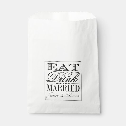Eet, Drink en wees getrouwd Modern Black/White Wed Bedankzakje (Voorkant)