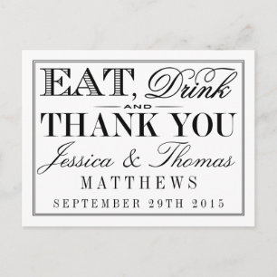 Eet, Drink en wees getrouwd Modern Black/White Wed Briefkaart