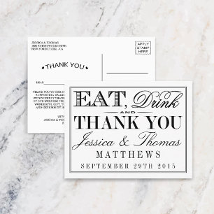 Eet, Drink en wees getrouwd Modern Black/White Wed Briefkaart