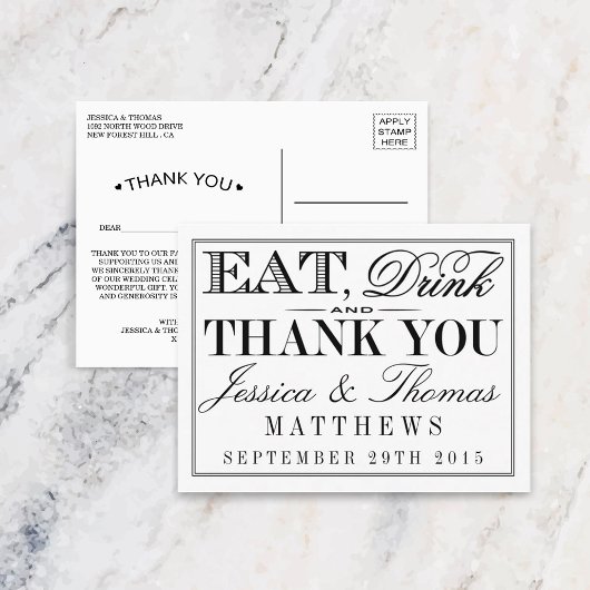 Eet, Drink en wees getrouwd Modern Black/White Wed Briefkaart