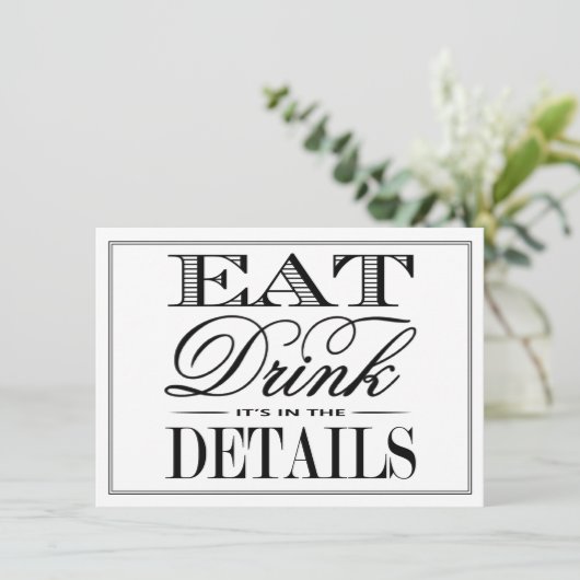 Eet, Drink en wees getrouwd Modern Black/White Wed Informatiekaartje (Staand voorkant)