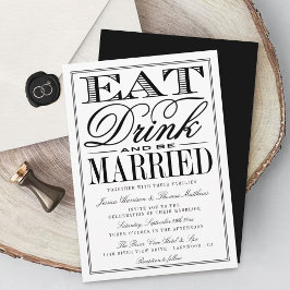 Eet, Drink en wees getrouwd Modern Black/White Wed Kaart
