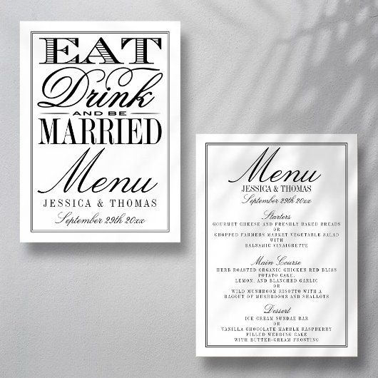 Eet, Drink en wees getrouwd Modern Black/White Wed Menu