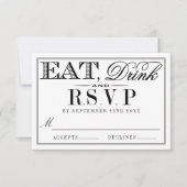 Eet, Drink en wees getrouwd Modern Black/White Wed RSVP Kaartje (Voorkant)