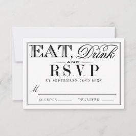 Eet, Drink en wees getrouwd Modern Black/White Wed RSVP Kaartje