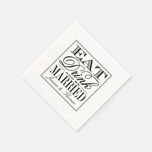 Eet, Drink en wees getrouwd Modern Black/White Wed Servetten (Hoek)