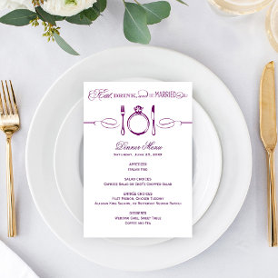 Eet, drink en wees getrouwd paarse huwelijksdiner menu