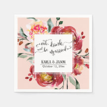 Eet, drink en wees getrouwd Rode bloemen op blozen