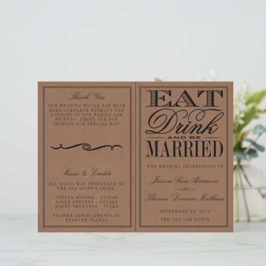 Eet, Drink en wees getrouwd Rustic Kraft Wedding (Staand voorkant)