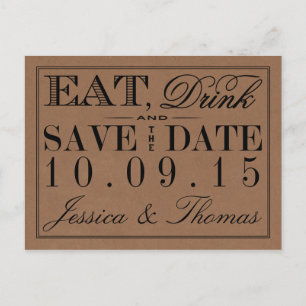 Eet, Drink en wees getrouwd Rustic Kraft Wedding Aankondigingskaart