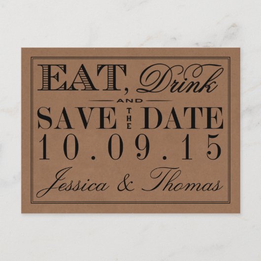Eet, Drink en wees getrouwd Rustic Kraft Wedding Aankondigingskaart (Voorkant)
