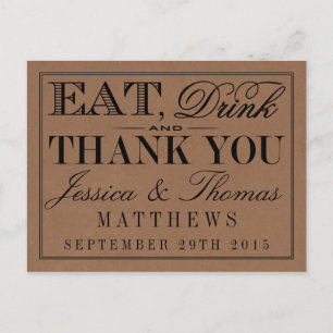 Eet, Drink en wees getrouwd Rustic Kraft Wedding Briefkaart