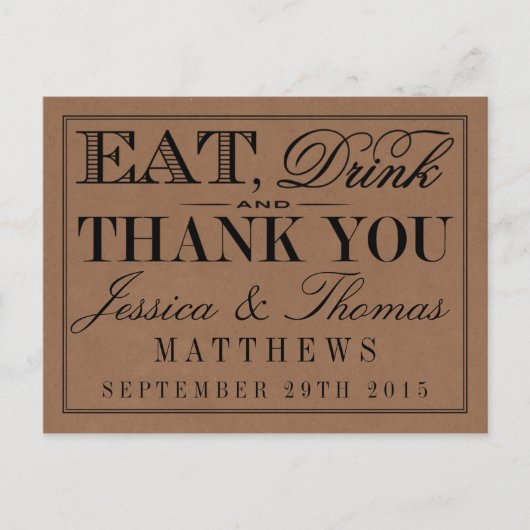 Eet, Drink en wees getrouwd Rustic Kraft Wedding Briefkaart (Voorkant)