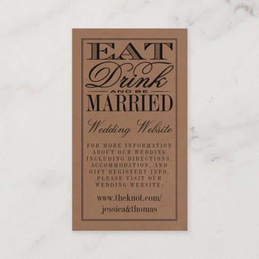 Eet, Drink en wees getrouwd Rustic Kraft Wedding Informatiekaartje (Voorkant)