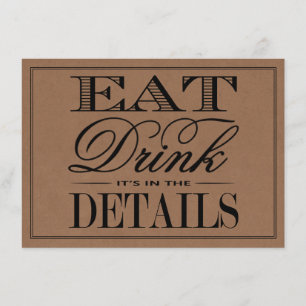 Eet, Drink en wees getrouwd Rustic Kraft Wedding Informatiekaartje
