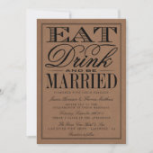 Eet, Drink en wees getrouwd Rustic Kraft Wedding Kaart (Voorkant)