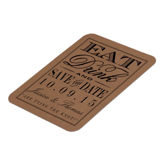 Eet, Drink en wees getrouwd Rustic Kraft Wedding Magneet (Linkerzijde)