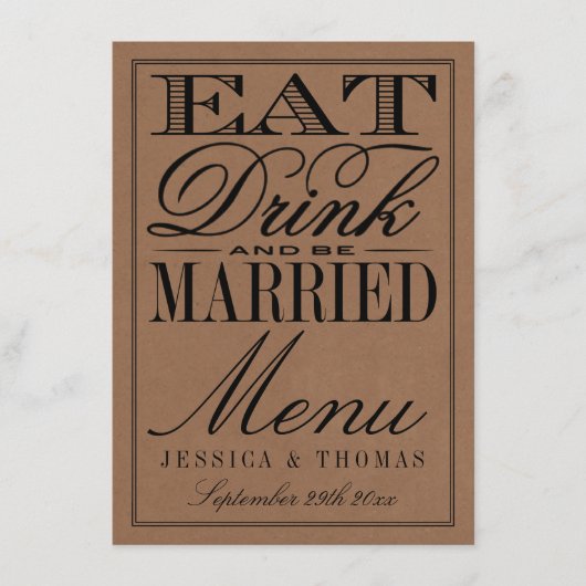 Eet, Drink en wees getrouwd Rustic Kraft Wedding Menu (Voorkant)