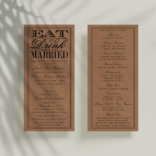 Eet, Drink en wees getrouwd Rustic Kraft Wedding Programmakaart