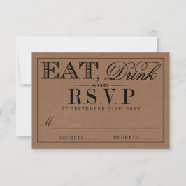 Eet, Drink en wees getrouwd Rustic Kraft Wedding RSVP Kaartje