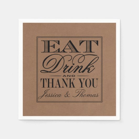 Eet, Drink en wees getrouwd Rustic Kraft Wedding Servetten (Voorkant)
