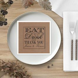 Eet, Drink en wees getrouwd Rustic Kraft Wedding Servetten