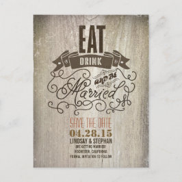 Eet Drink en wees getrouwd Save the Date briefkaar Aankondigingskaart
