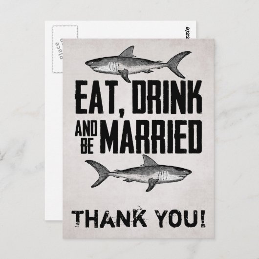 Eet Drink en wees getrouwd Shark Wedding Dank u Briefkaart (Voorkant / Achterkant)