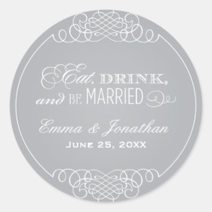 Eet Drink en wees getrouwd Silver Wedding Monogram Ronde Sticker