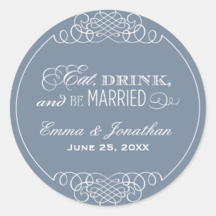 Eet Drink en wees getrouwd Slate Wedding Monogram Ronde Sticker