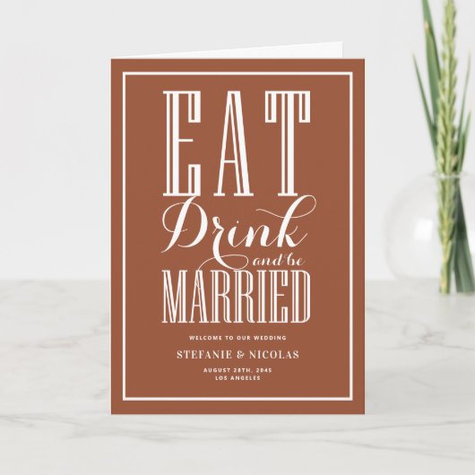 Eet, drink en wees getrouwd Terracotta bruiloft Programma (Voorkant)