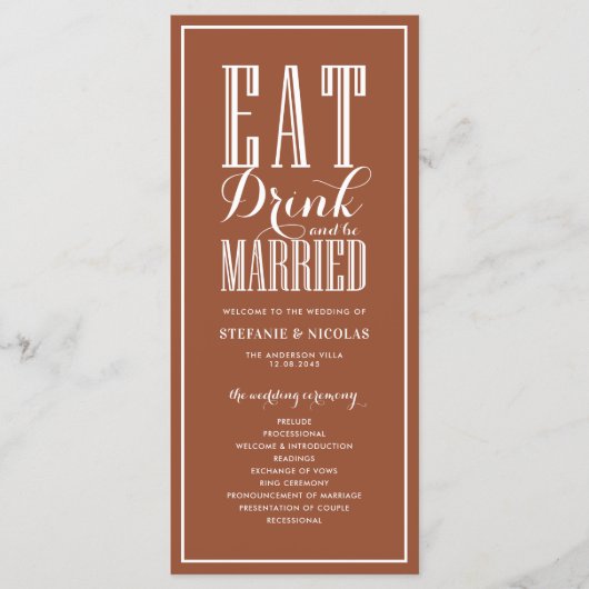 Eet, drink en wees getrouwd Terracotta bruiloft Programmakaart (Voorkant)