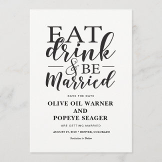 Eet, drink en wees getrouwd Trouw save the date Kaart