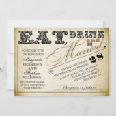 Eet drink en wees getrouwd typografie bruiloft uit kaart (Voorkant)