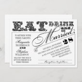 Eet drink en wees getrouwd typografie bruiloft uit kaart (Voorkant / Achterkant)