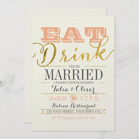 Eet DRINK EN WEES GETROUWD Uitnodiging voor de Tro (Voorkant / Achterkant)