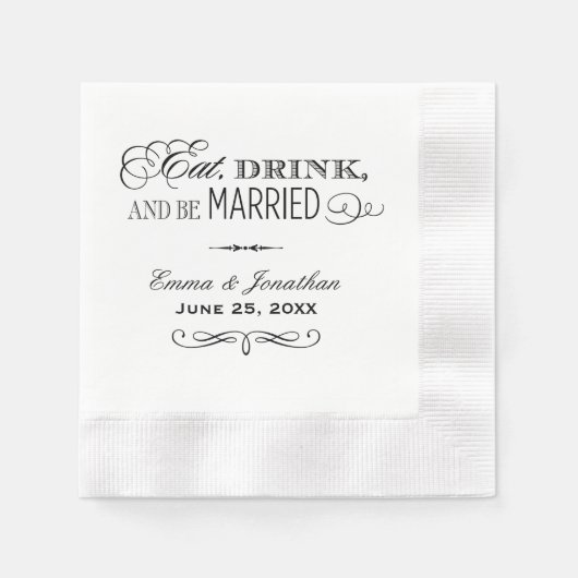 Eet Drink en wees getrouwd zwart Monogram Servetten (Voorkant)