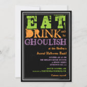 Eet, Drink en wees glanzend! Halloween Party Kaart (Voorkant)