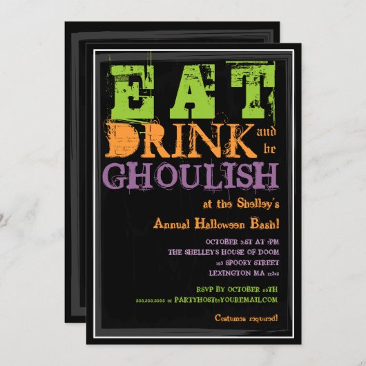Eet, Drink en wees glanzend! Halloween Party Kaart (Voorkant / Achterkant)