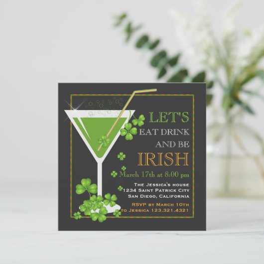 Eet, Drink en wees Iers St. Patrick's Day Cocktail Kaart (Staand voorkant)