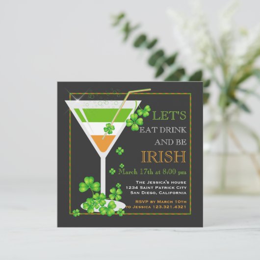 Eet, Drink en wees Iers St. Patrick's Day Cocktail Kaart (Staand voorkant)