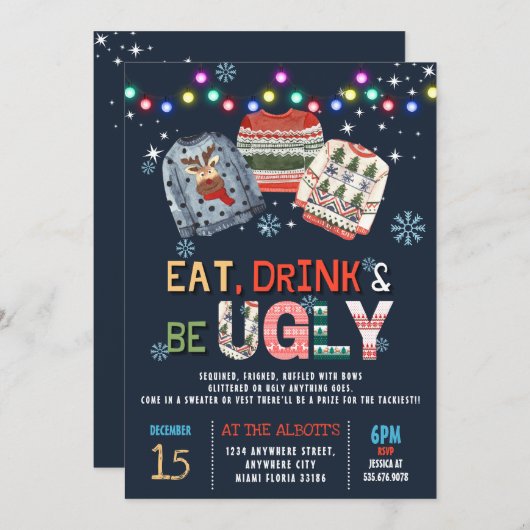 Eet Drink en wees lelijk kerst trui feest Kaart (Voorkant / Achterkant)