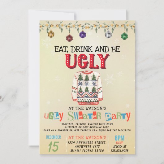 Eet Drink en wees lelijk kerst trui feest Kaart (Voorkant)