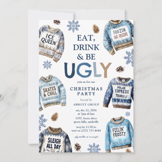 Eet, Drink en wees lelijk! Lelijke trui kerstfeest Kaart (Voorkant)