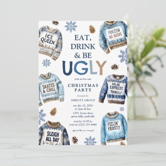 Eet, Drink en wees lelijk! Lelijke trui kerstfeest Kaart (Staand voorkant)