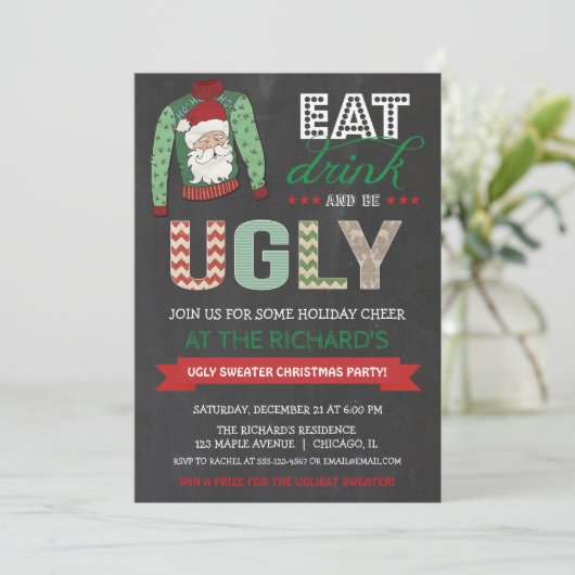 Eet Drink en wees lelijke trui kerstfeest Kaart (Staand voorkant)