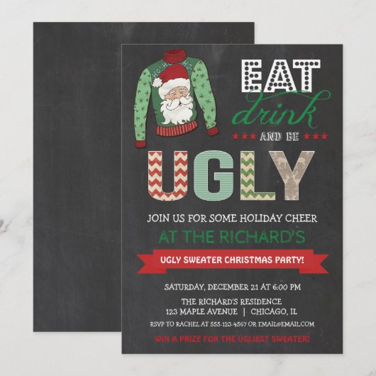 Eet Drink en wees lelijke trui kerstfeest Kaart (Voorkant / Achterkant)