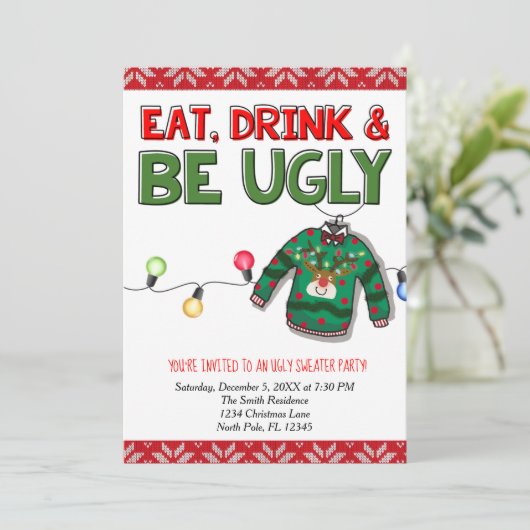 Eet, Drink en wees lelijke trui kerstvakantie Kaart (Staand voorkant)